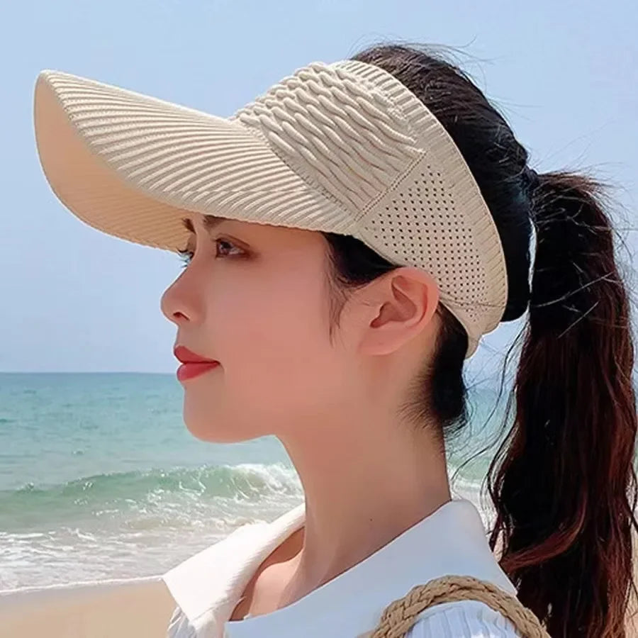 Casual Elastic Knitted Cap, Breathable Women's Empty Top Sunshade Hat For Outdoor Sports And Sun Protection