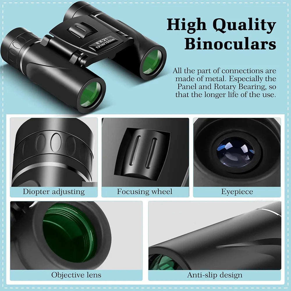 Mini Compact Lightweight 8x21 Small Binoculars for Concert Opera Sports Game Outdoors Hiking Travel Kids Bird Watching Christmas