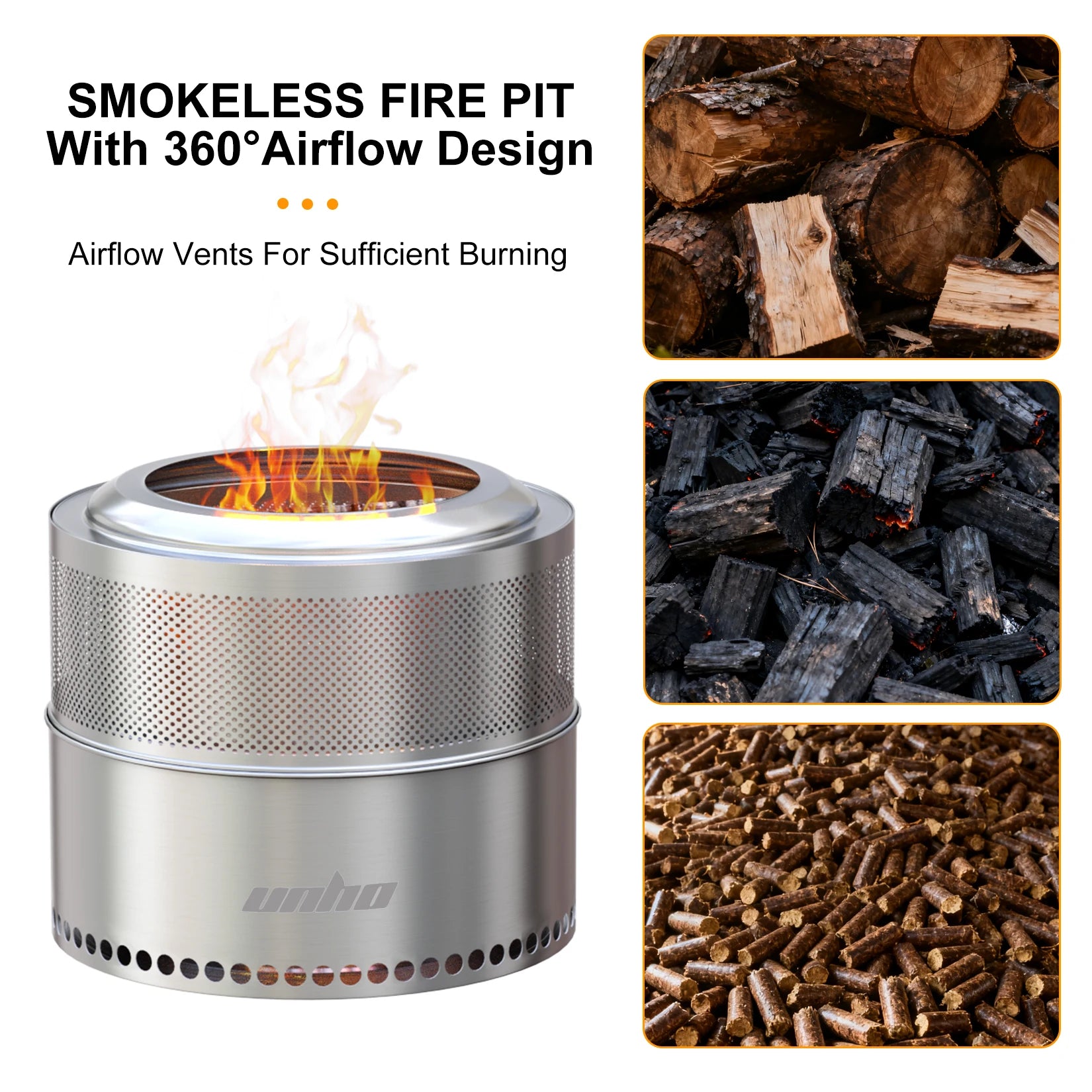 Wood Burning Firepit,Large Stainless Steel Smokeless Fire Pit with Carry Bag,Outdoor Camping Firewood Burner Stove