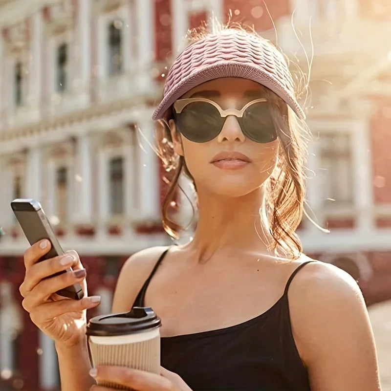 Casual Elastic Knitted Cap, Breathable Women's Empty Top Sunshade Hat For Outdoor Sports And Sun Protection
