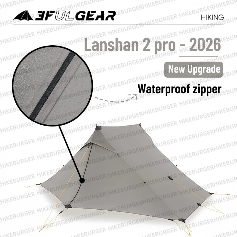 3F UL GEAR Lanshan 2 Pro 2026 Silpoly/Silnylon Tent Outdoor Ultralight Poleless Tent T-zip Doors Waterproof Hiking Backpacking