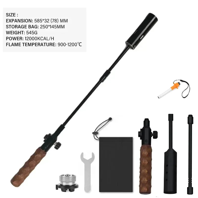 Wood Handle Removable Three-stage Gas Burner Gun Outdoor Camping Torch Cooking Bbq Igniter Cassette Gas Tank Highpower Flame Gun