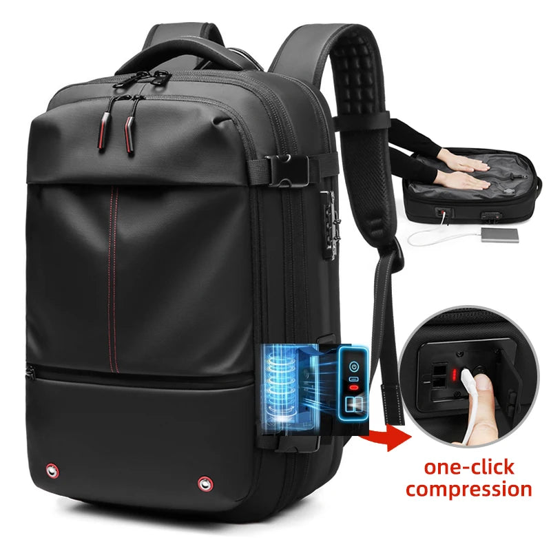 Men Travel Backpack One click start pump vacuum compression Laptop Backpack Hiking Business 60L Extended mountaineering Backpack