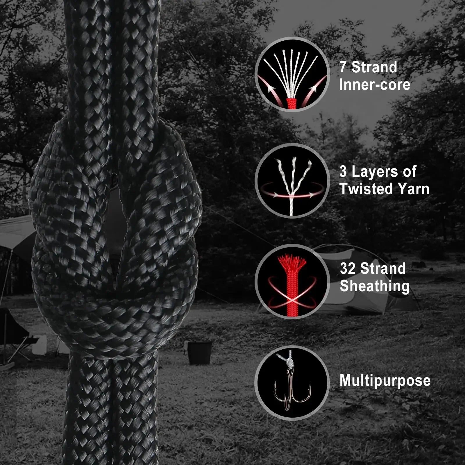 7 Strand 550 Paracord 5 15 30M 100FT Strong Heavy-Duty Camping Rope Tactical Parachute Cord Outdoor Gear Tent Rope 4mm Hiking