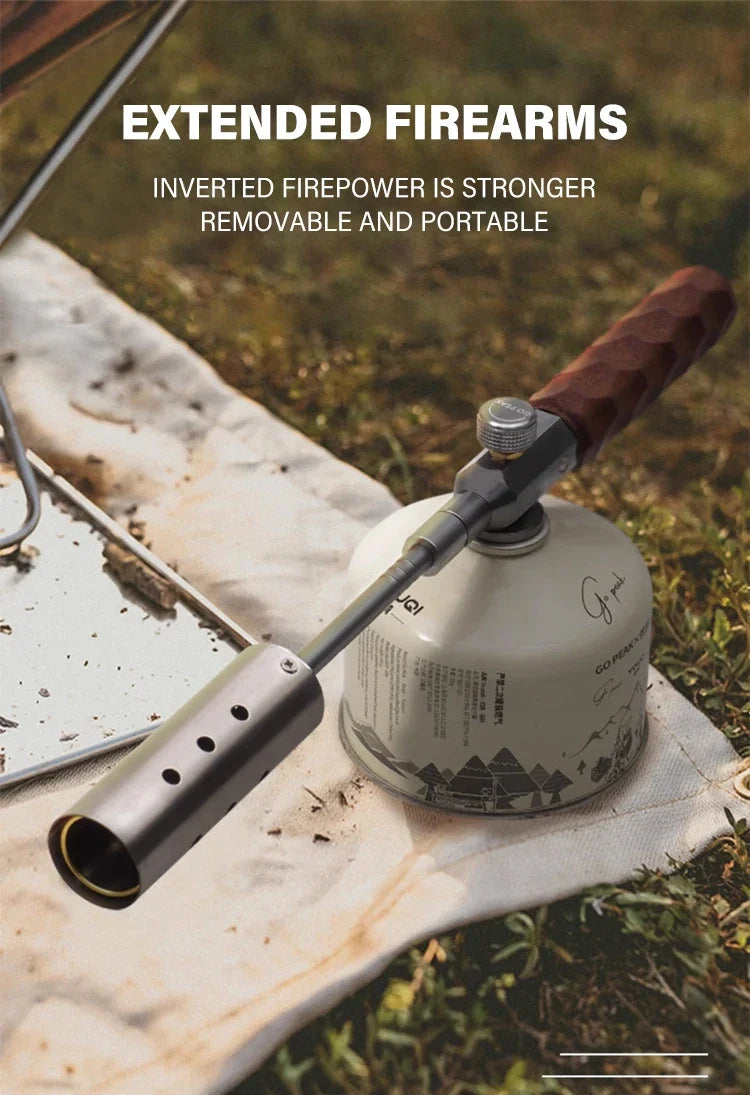 Wood Handle Removable Three-stage Gas Burner Gun Outdoor Camping Torch Cooking Bbq Igniter Cassette Gas Tank Highpower Flame Gun