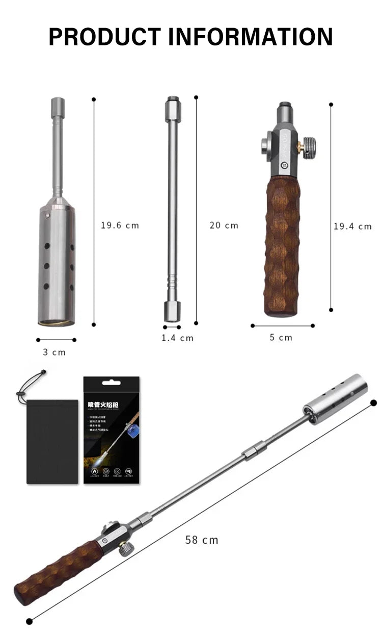 Wood Handle Removable Three-stage Gas Burner Gun Outdoor Camping Torch Cooking Bbq Igniter Cassette Gas Tank Highpower Flame Gun