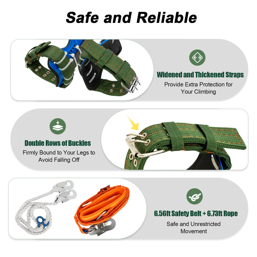 Tree Climbing Spikes Kit w/Safety Harness Gloves Double Teeth Tree Climbing Gear Climber Arborist Aider Tool