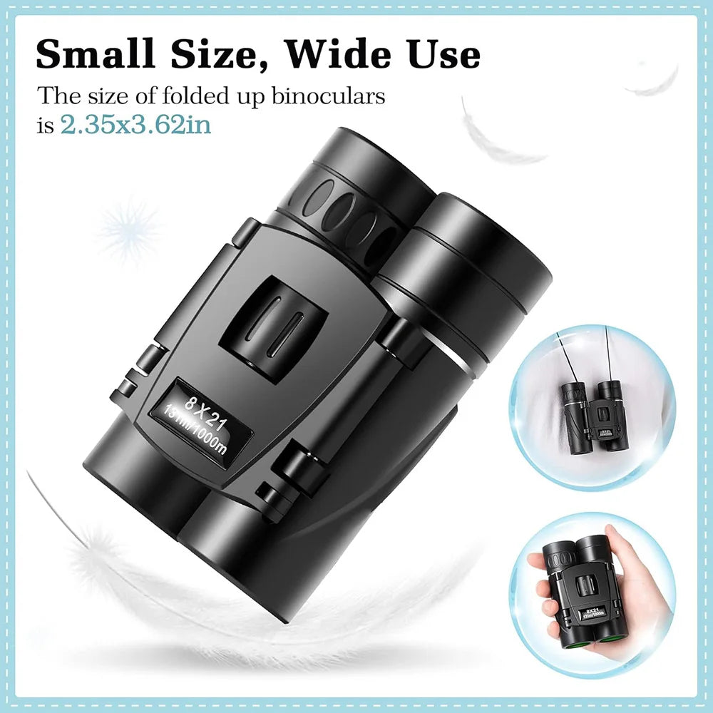 Mini Compact Lightweight 8x21 Small Binoculars for Concert Opera Sports Game Outdoors Hiking Travel Kids Bird Watching Christmas