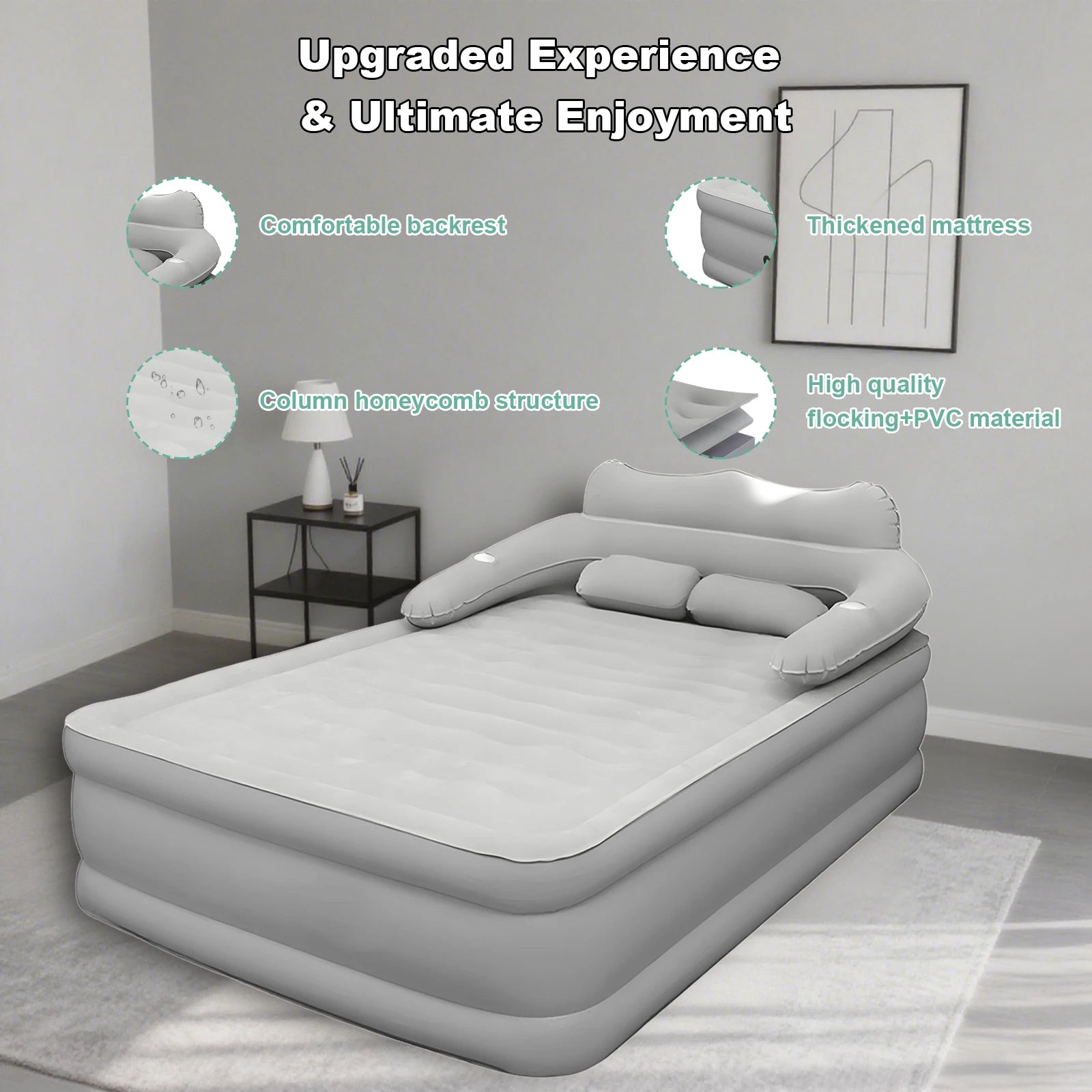 PVC Inflatable Mattress With Pillow For Home Outdoor Camping Rest Sleeping Bed Car Air Cushion Portable Foldable Lazy Sofa Mat