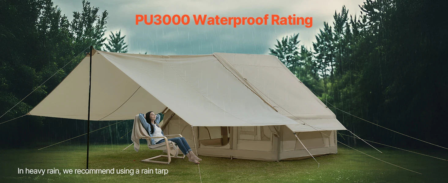 SucceBuy Inflatable Tents for Camp 3-5 Person Easy Setup Blow up Tent with Hand Pump 300D Oxford Tent with Doors & Mesh Windows