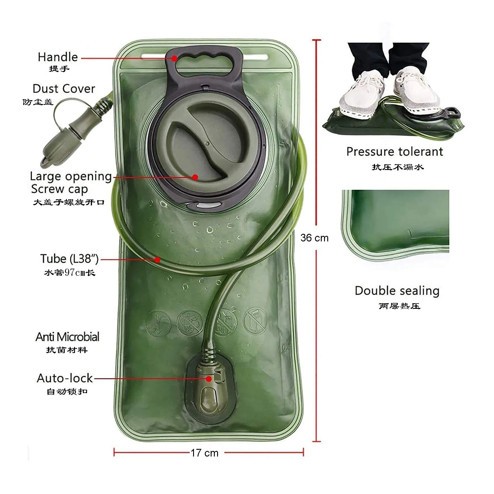 Hydration Bag 2 Liters Foldable Bottle One Click Quick Release Water Bag YYSD02