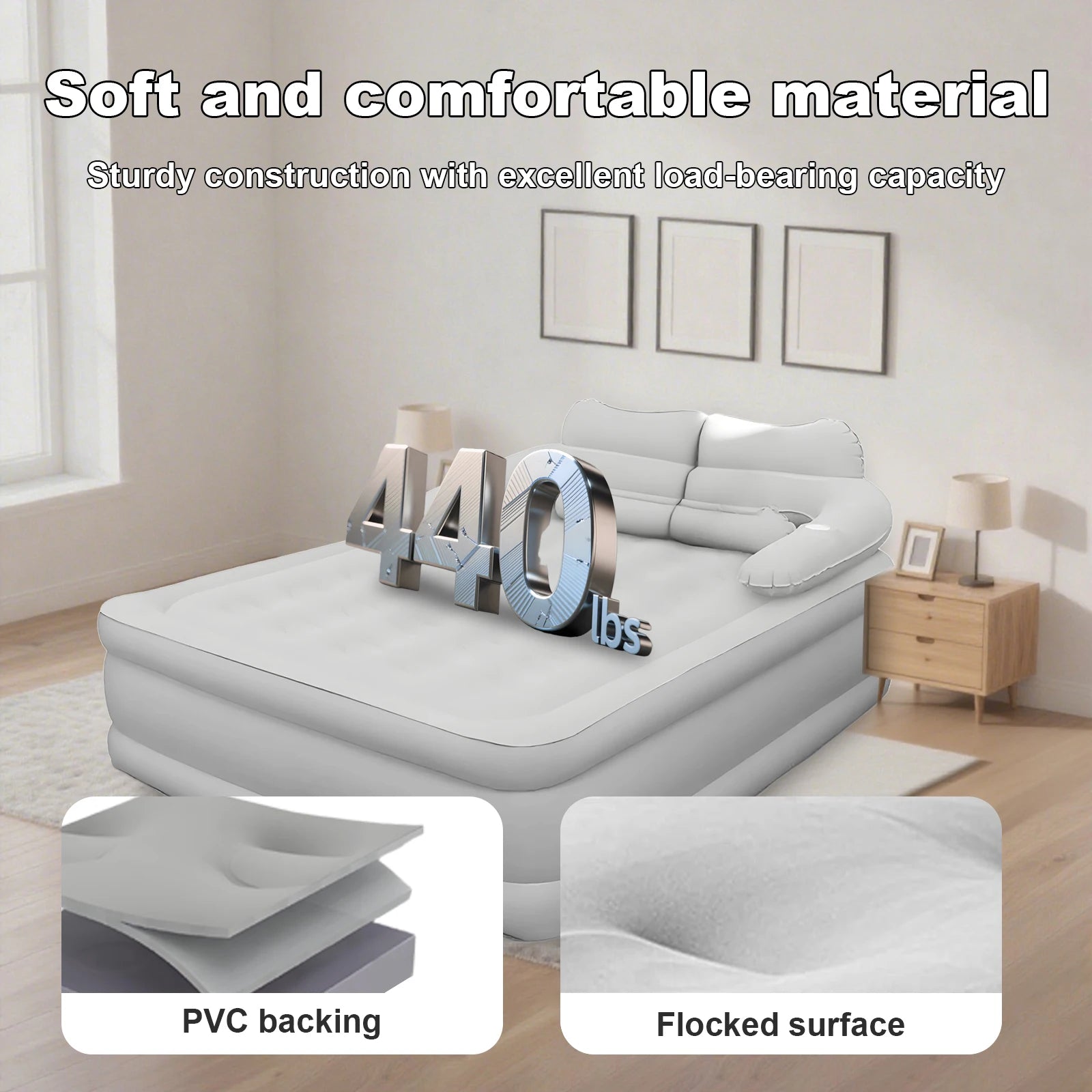 PVC Inflatable Mattress With Pillow For Home Outdoor Camping Rest Sleeping Bed Car Air Cushion Portable Foldable Lazy Sofa Mat