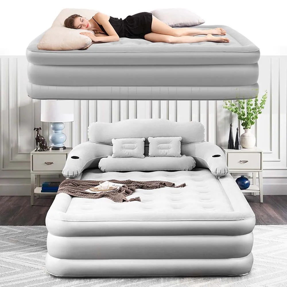 PVC Inflatable Mattress With Pillow For Home Outdoor Camping Rest Sleeping Bed Car Air Cushion Portable Foldable Lazy Sofa Mat