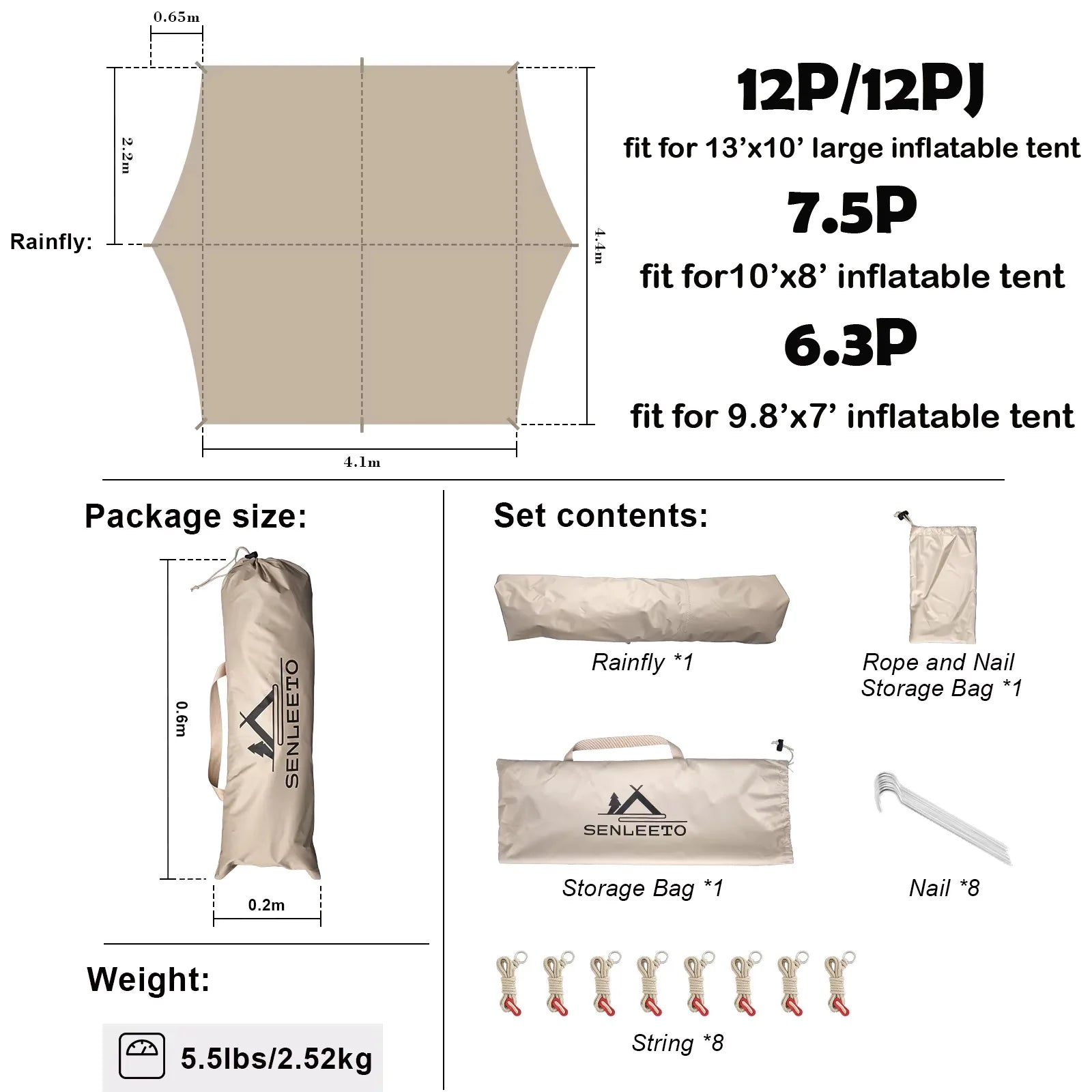 10‘ x 13’ Rainfly Fits for 6-8 People, Waterproof and Ultralight Survival Tent Shelter Awning Sunshade Cloth,Easy Set-Up Camping