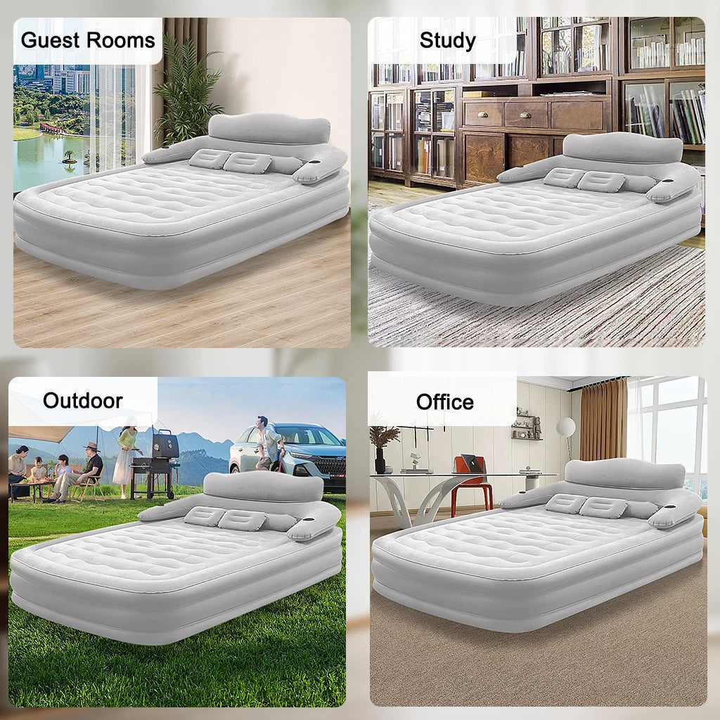 PVC Inflatable Mattress With Pillow For Home Outdoor Camping Rest Sleeping Bed Car Air Cushion Portable Foldable Lazy Sofa Mat