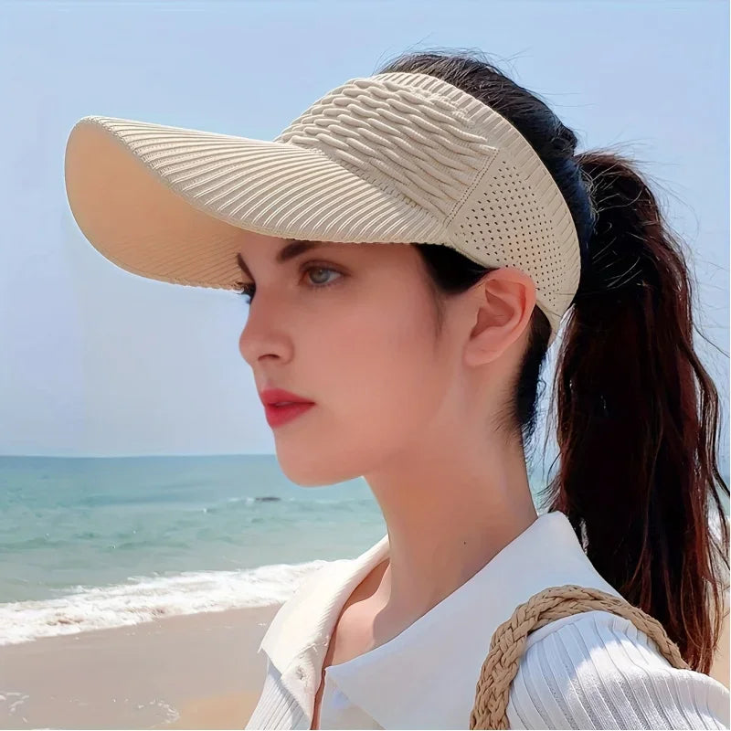 Casual Elastic Knitted Cap, Breathable Women's Empty Top Sunshade Hat For Outdoor Sports And Sun Protection