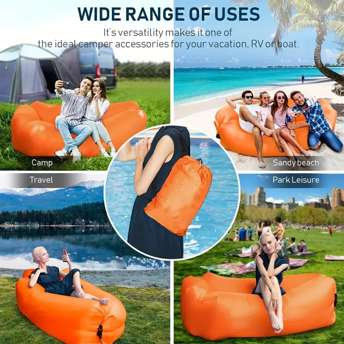 Portable Inflatable Lounger Air Sofa Water Proof and Anti-Air Leaking Design for Beach Traveling Camping Picnics Music Festival