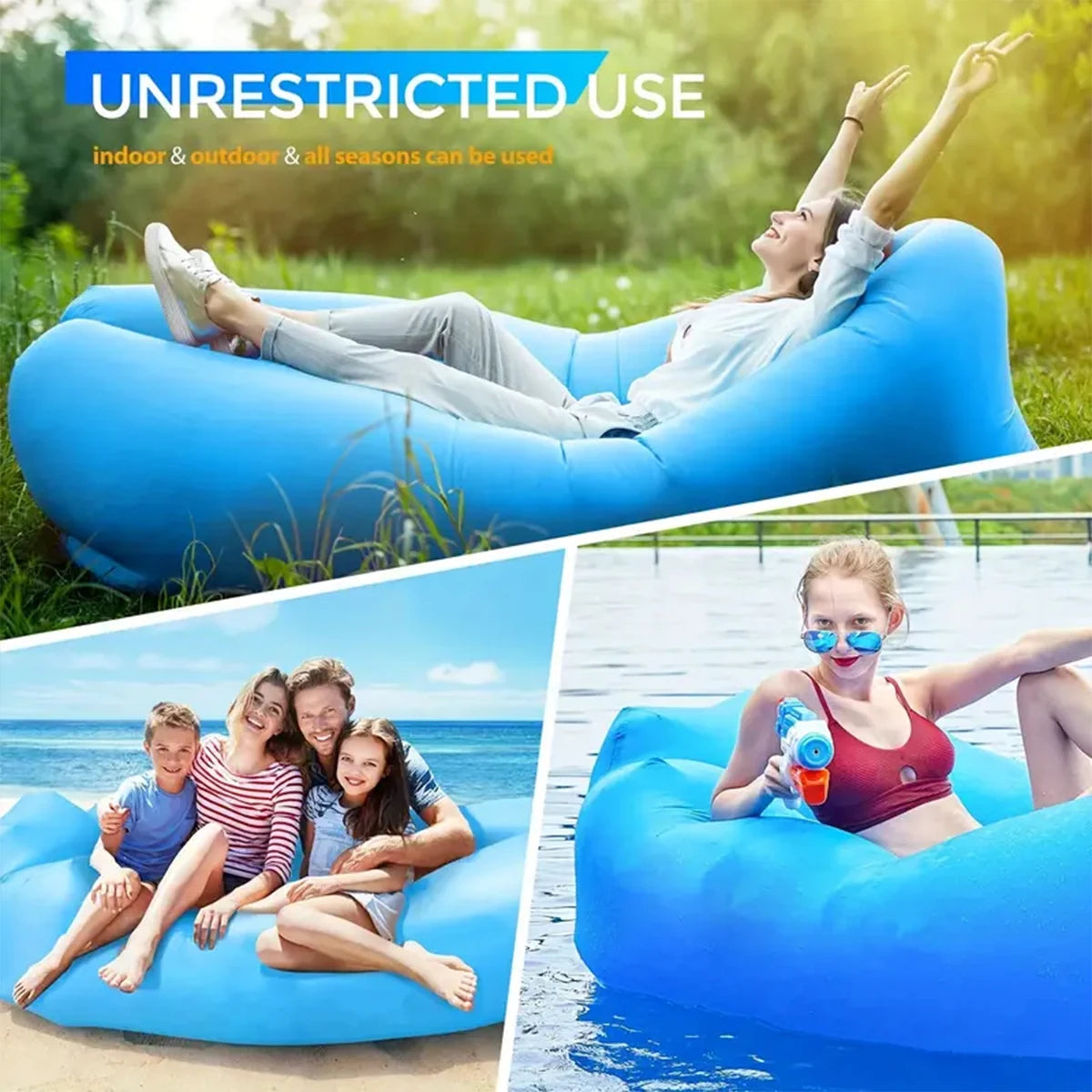 Portable Inflatable Lounger Air Sofa Water Proof and Anti-Air Leaking Design for Beach Traveling Camping Picnics Music Festival