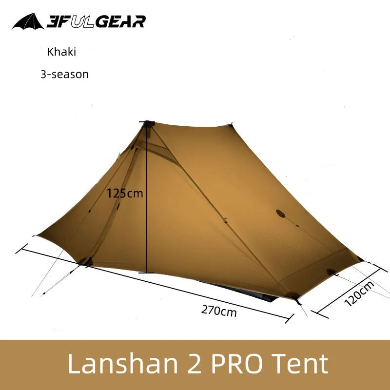 3F UL GEAR Lanshan 2 Pro 2026 Silpoly/Silnylon Tent Outdoor Ultralight Poleless Tent T-zip Doors Waterproof Hiking Backpacking