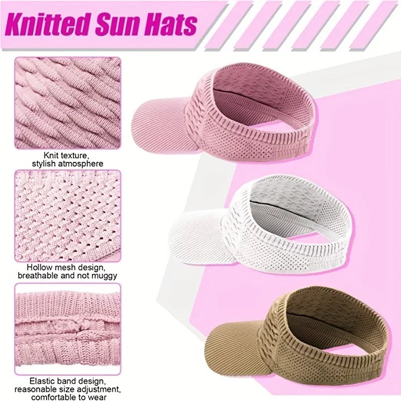 Casual Elastic Knitted Cap, Breathable Women's Empty Top Sunshade Hat For Outdoor Sports And Sun Protection