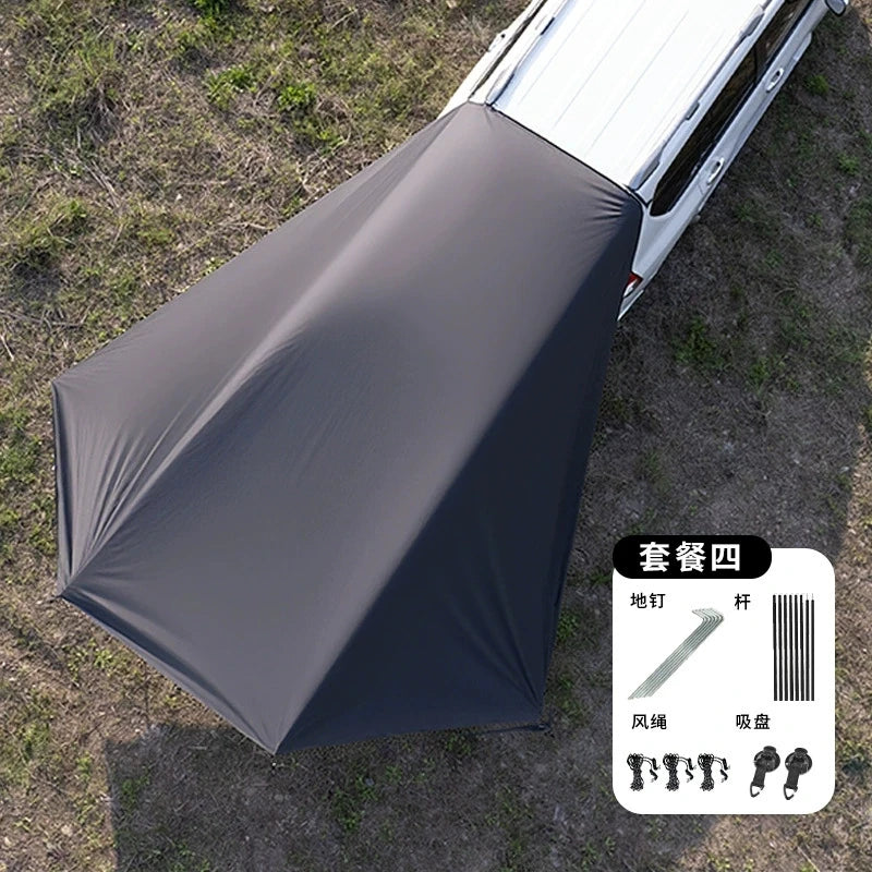 SUV Side Awning, Suction Cup Sun Shade Canopy, Silver Black Coated UV Protection Car Tent for Self-driving Camping