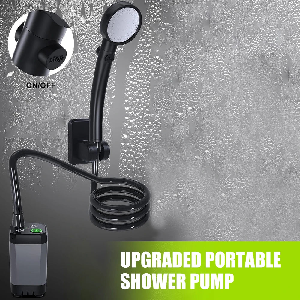 Outdoor Camping Shower Portable Electric Shower Pump Waterproof Adjustable, Shower Tool with 2M Hose, for Outdoor Home Cleaning