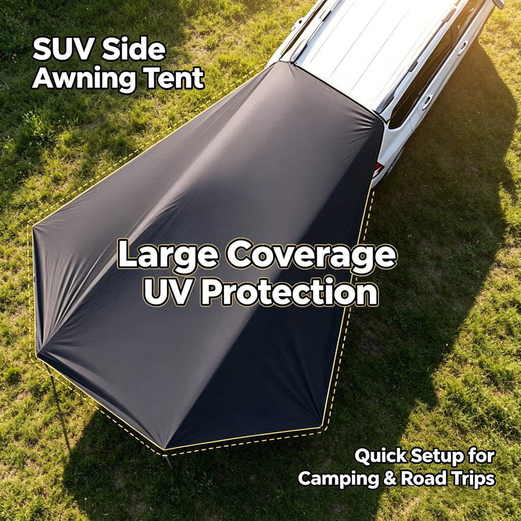 SUV Side Awning, Suction Cup Sun Shade Canopy, Silver Black Coated UV Protection Car Tent for Self-driving Camping