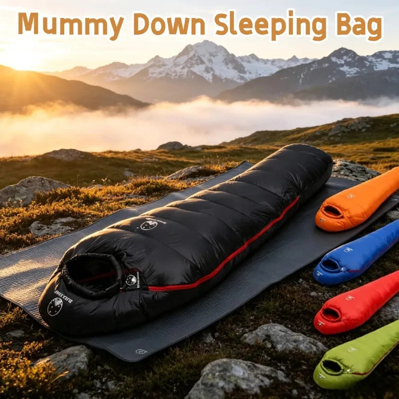 Black Snow Outdoor Camping Sleeping Bag Very Warm Down Filled Adult Mummy Style Sleep Bag 4 Seasons Camping Travel Sleeping  Bag