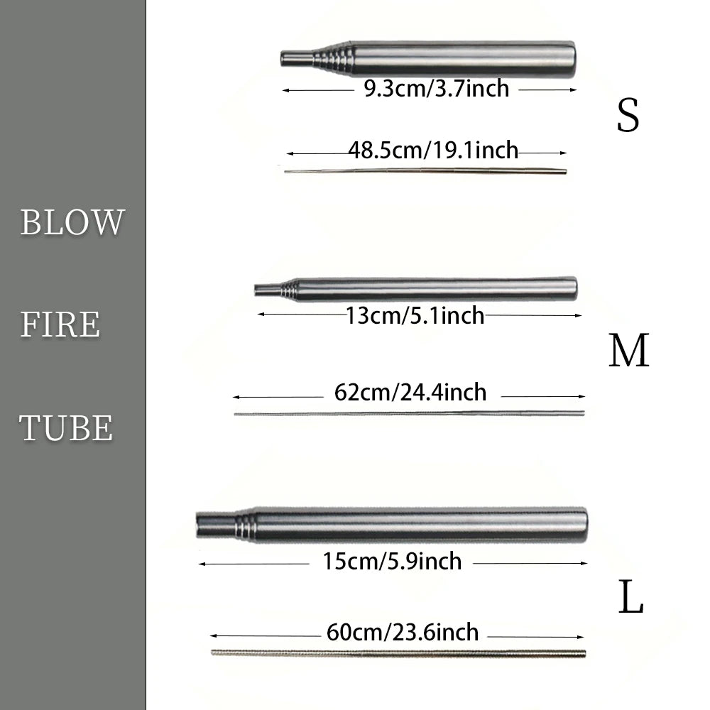 PSKOOK Blow Fire Tube Mouth Blowpipe Stainless Steel Fire Blowing Pipe Portable Fire Bellows Good Gear for Cooking Picnic BBQ