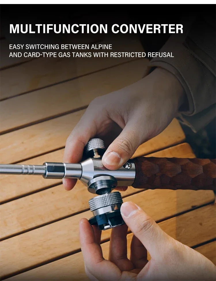 Wood Handle Removable Three-stage Gas Burner Gun Outdoor Camping Torch Cooking Bbq Igniter Cassette Gas Tank Highpower Flame Gun