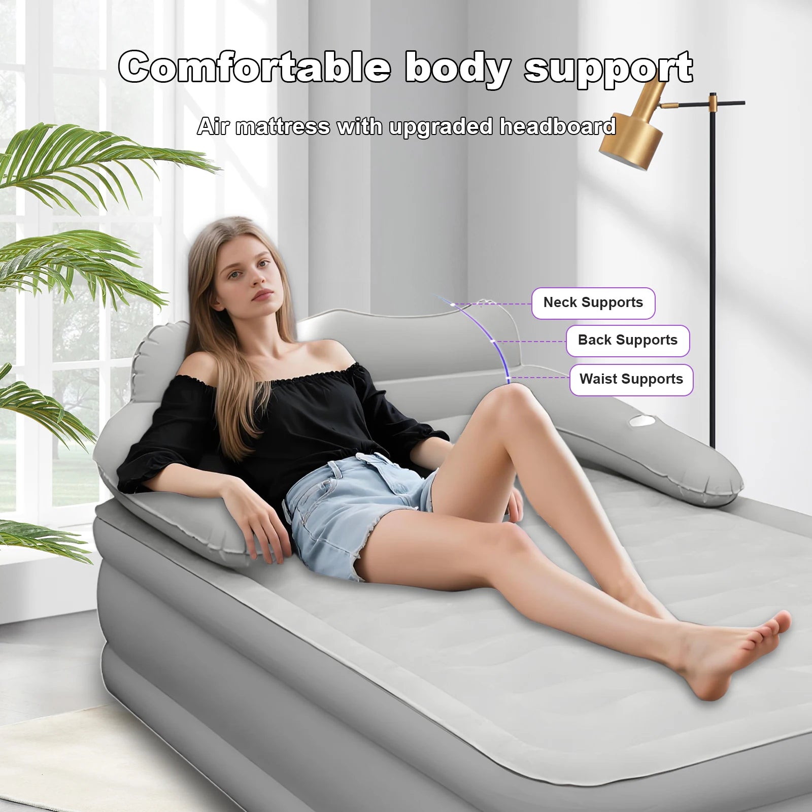 PVC Inflatable Mattress With Pillow For Home Outdoor Camping Rest Sleeping Bed Car Air Cushion Portable Foldable Lazy Sofa Mat