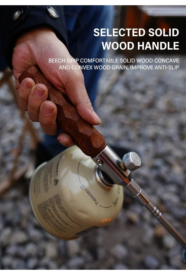 Wood Handle Removable Three-stage Gas Burner Gun Outdoor Camping Torch Cooking Bbq Igniter Cassette Gas Tank Highpower Flame Gun