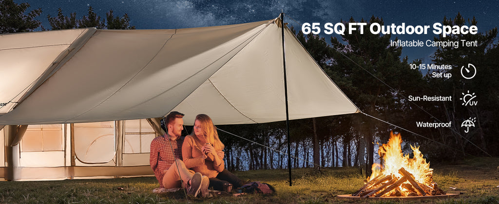 SucceBuy Inflatable Tents for Camp 3-5 Person Easy Setup Blow up Tent with Hand Pump 300D Oxford Tent with Doors & Mesh Windows
