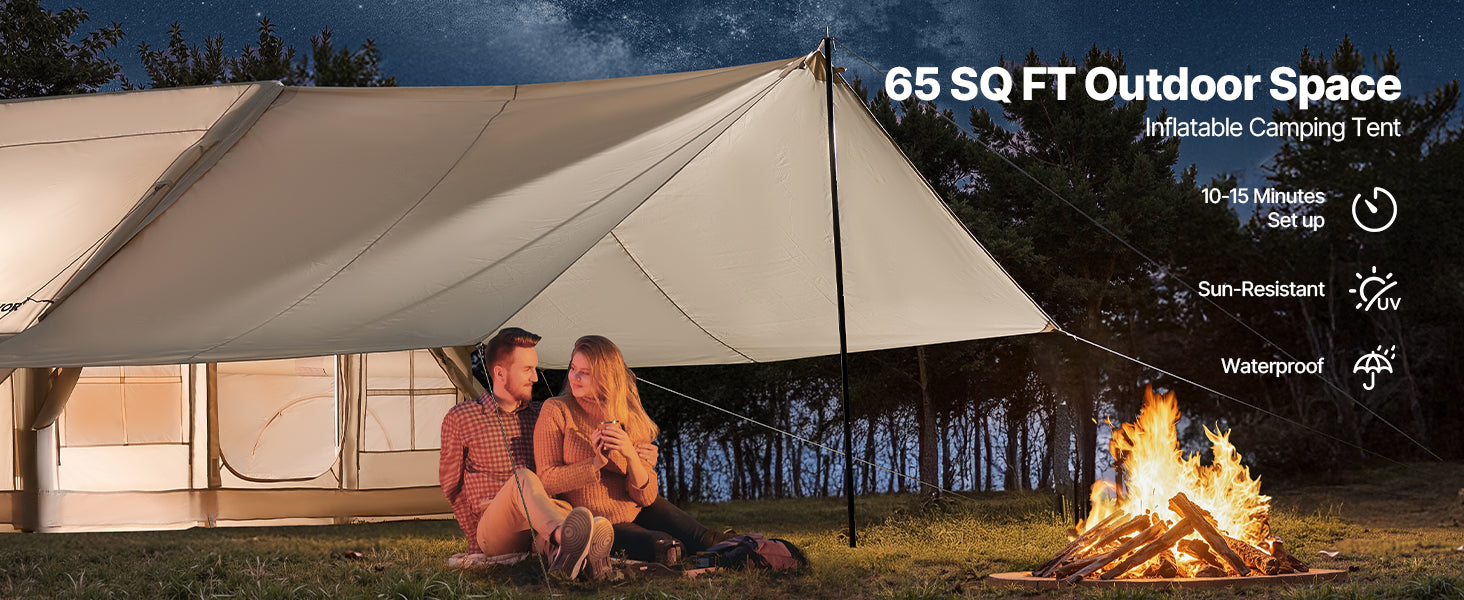 SucceBuy Inflatable Tents for Camp 3-5 Person Easy Setup Blow up Tent with Hand Pump 300D Oxford Tent with Doors & Mesh Windows